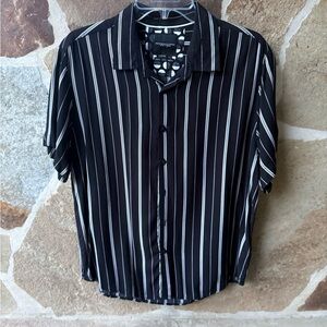 Denim & Flower Black and White Striped Button-Down Shirt